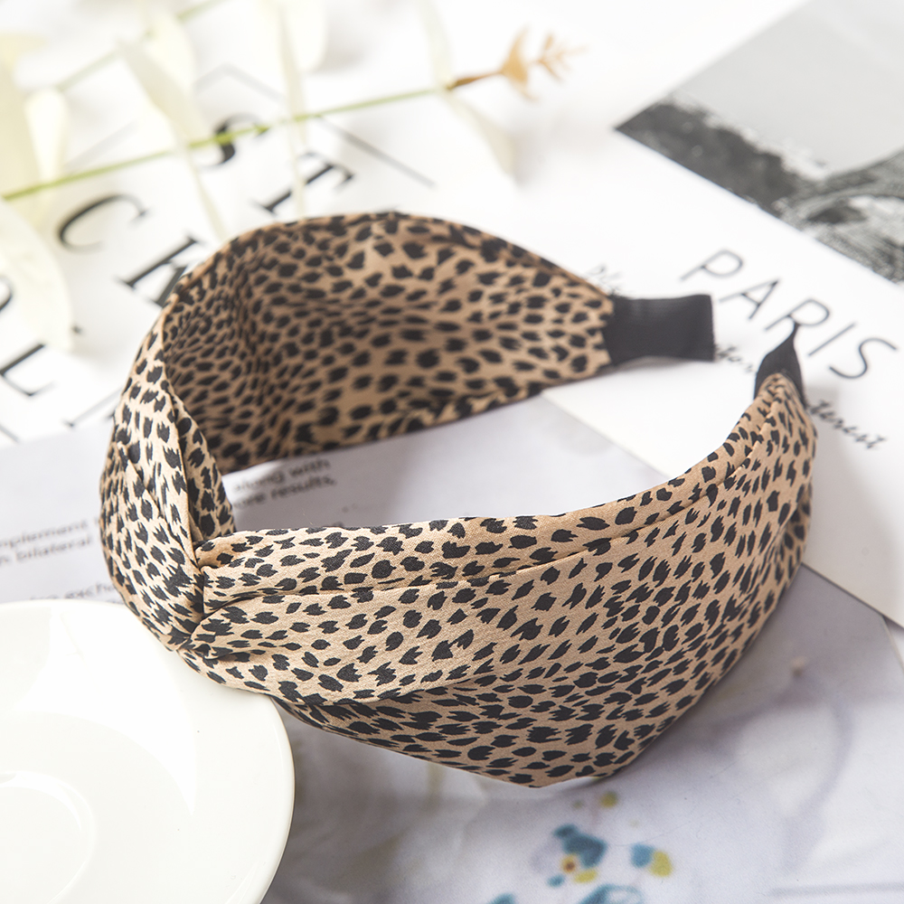 Druck Leopard Stirnband Breites Kreuz Frauen Haarband Elastische Schleife Haar Band Bands Lünette oben Knoten Mädchen Haar Zubehör: Gold