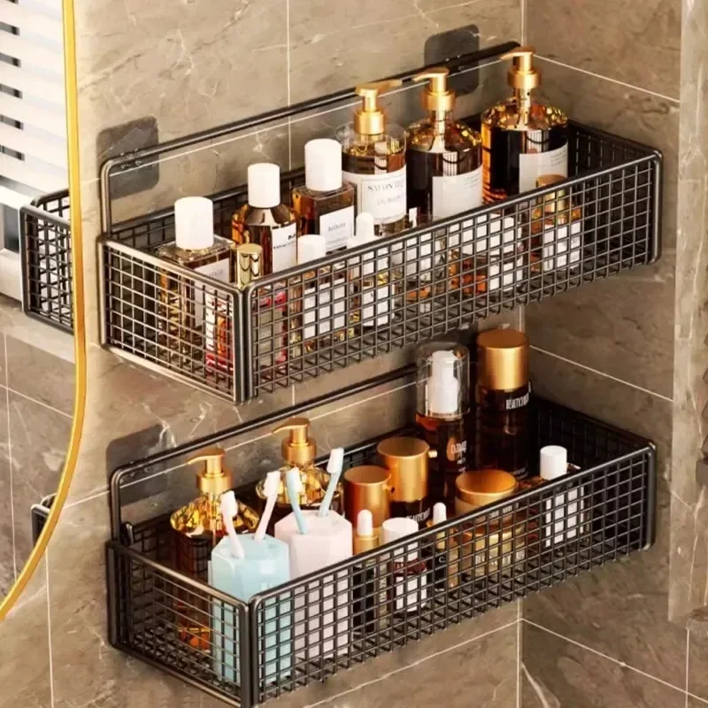 Bathroom Organiser Multifunctional Toiletries Organiser No-Punch Bathroom Shelf Bathroom Kitchen Wall Mount Storage Rack