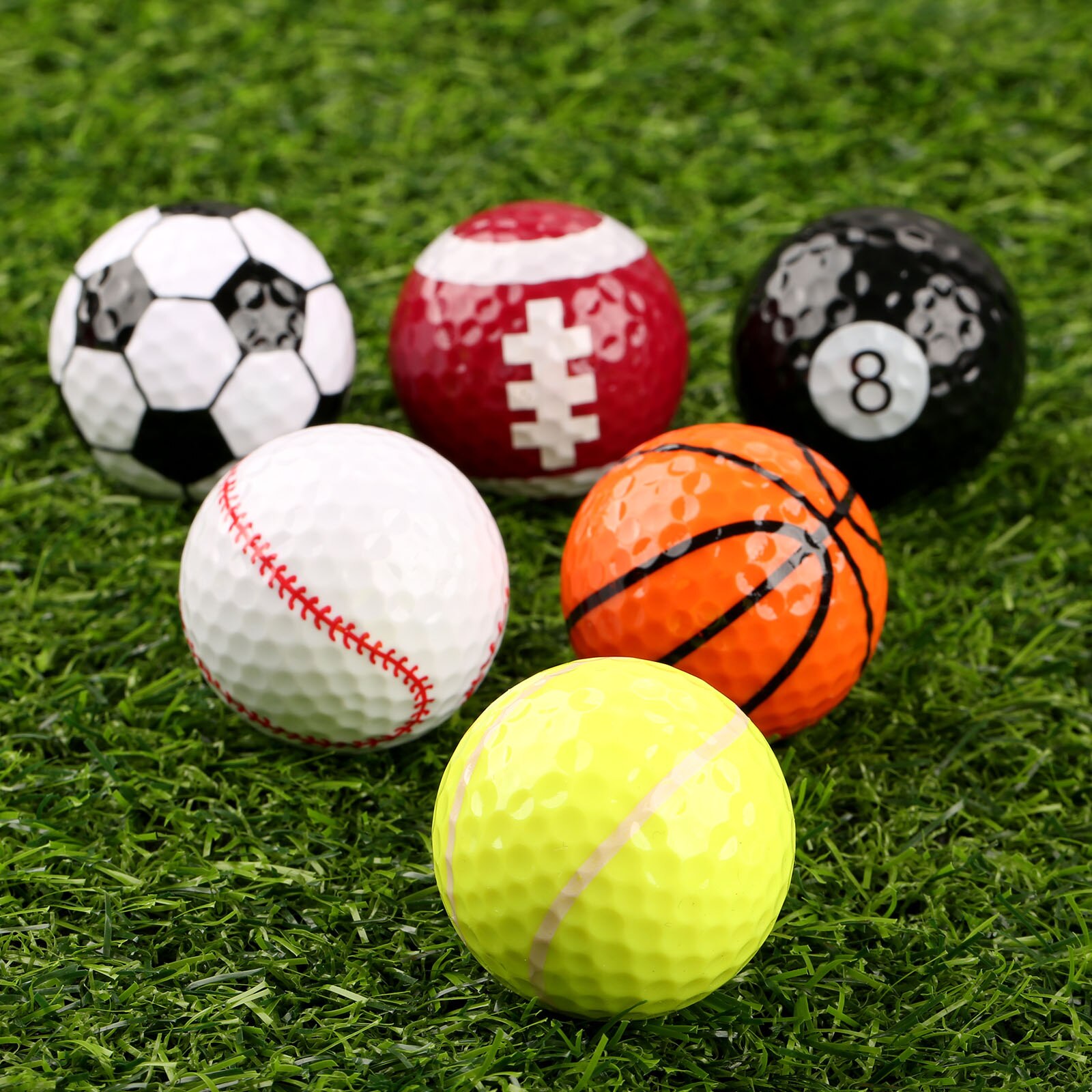 gohantee Novelty Rubber Golf Balls 6 kinds of Pattern Golf Game Balls Similar Rugby Football Sports Champion Golf Balls