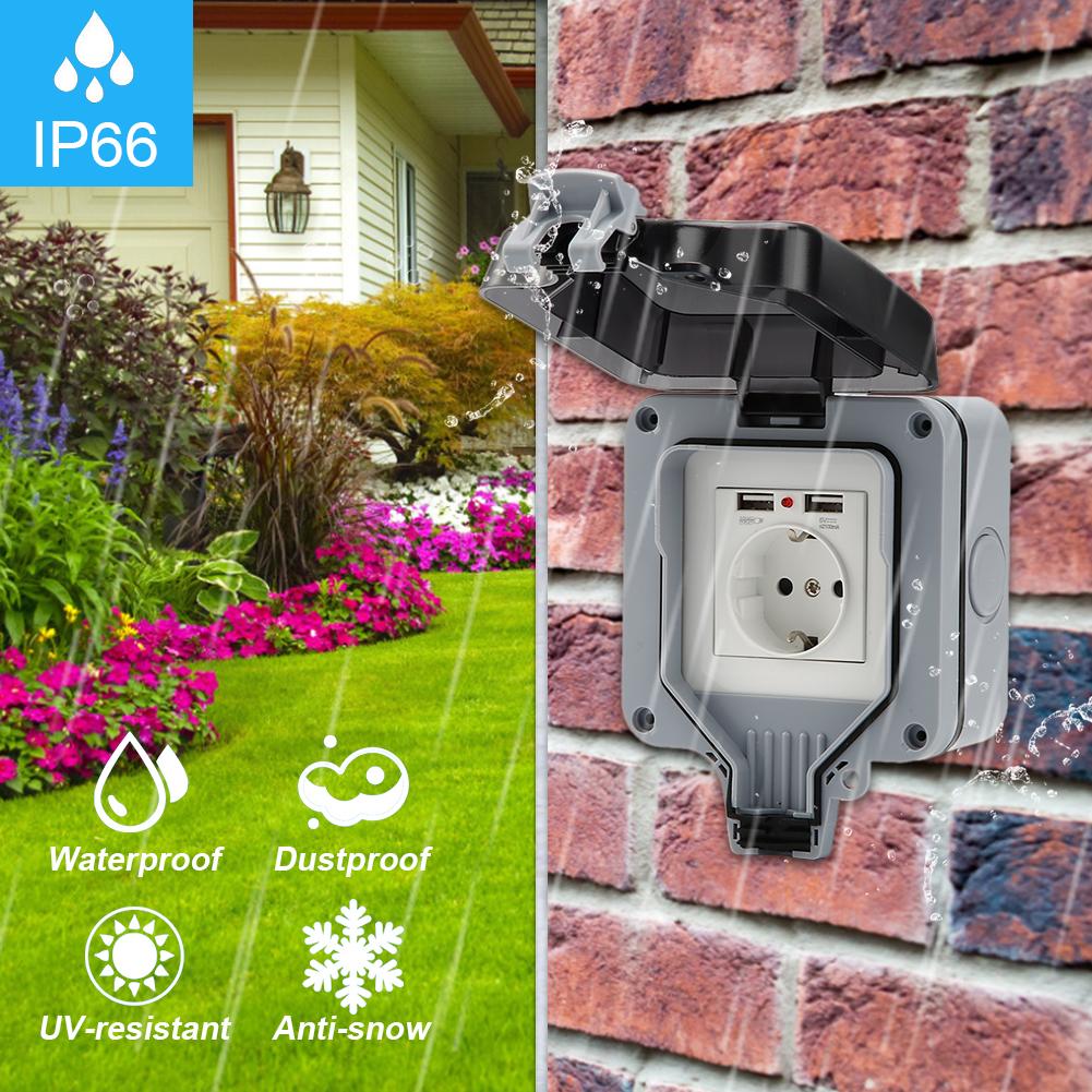 Outdoor Socket IP66 Weatherproof High-performance Plug Base for Indoors Outdoors With Lockable Cover 220V 250V