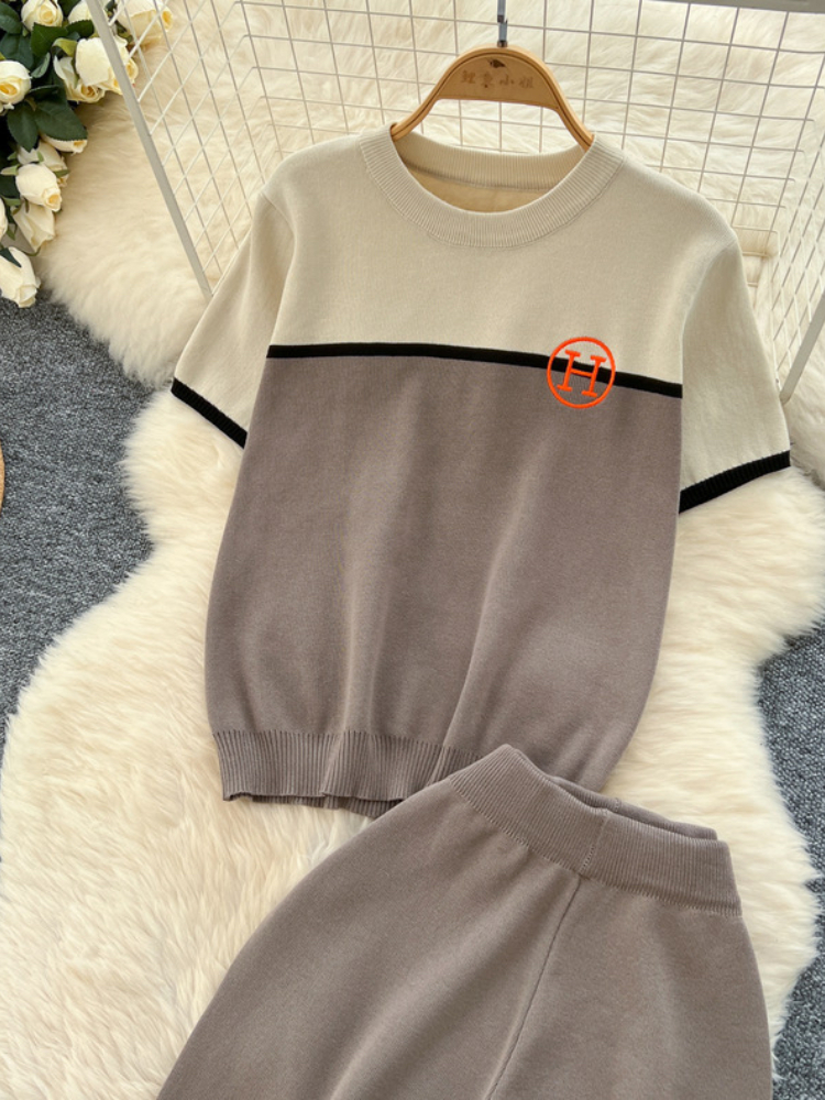 2-- delt sæt til kvinder forår sommer strik sweater matchende sæt ærmeløs top vide ben bukser sæt outfit