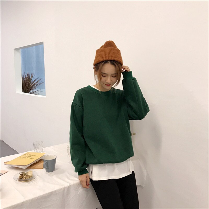 Sudaderas mujer harajuku solid sweatshirt kvinder langærmet hættetrøje løs kvinder hættetrøjer sweatshirts afslappet træningsdragt: Grøn
