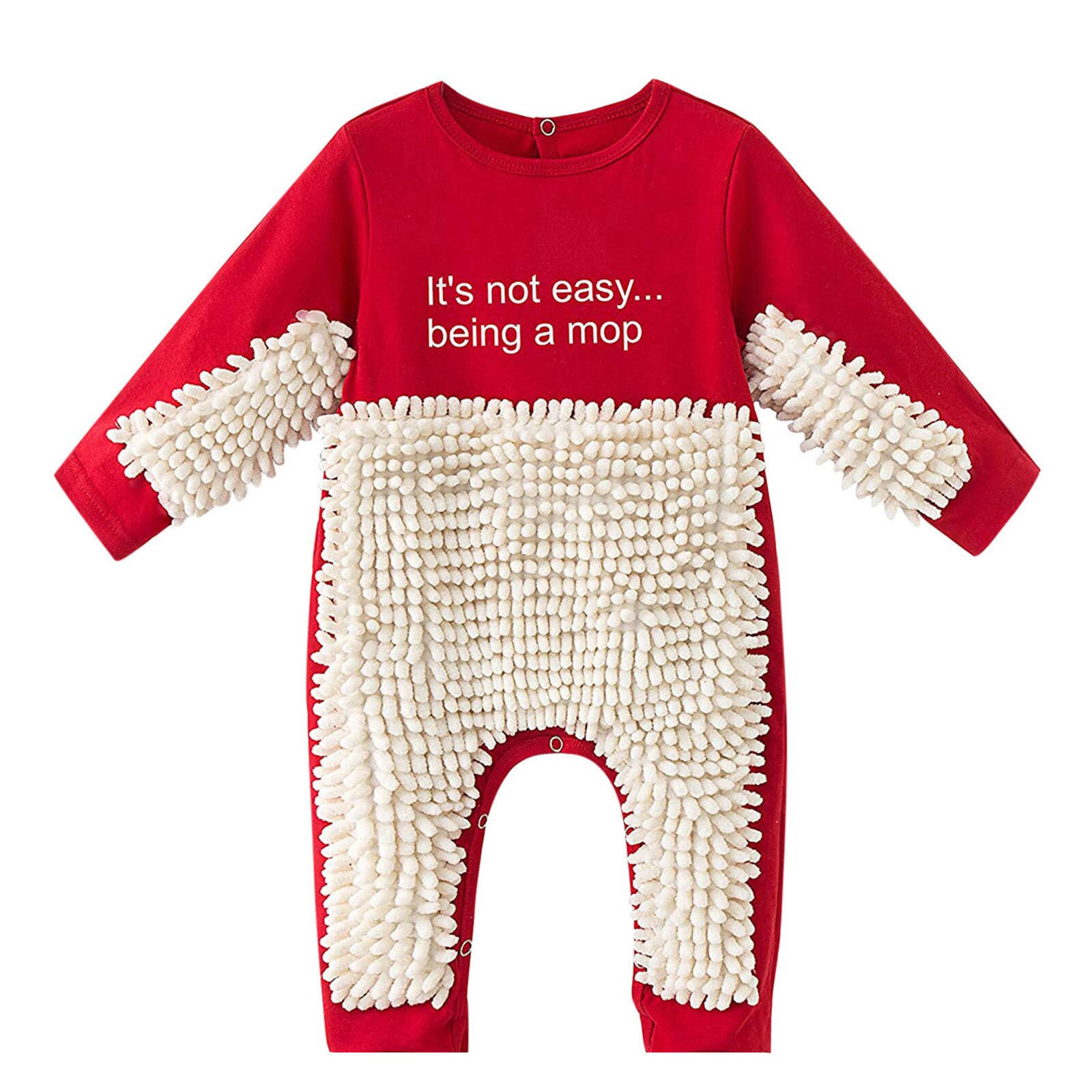 Baby Mop Rompers Outfit Unisex Rompe Boy Girl Polishes Floors Cleaning Mop Suit Cleaning Mop Sui Kids Crawls Toddler Jumpsuit: Red / 24M