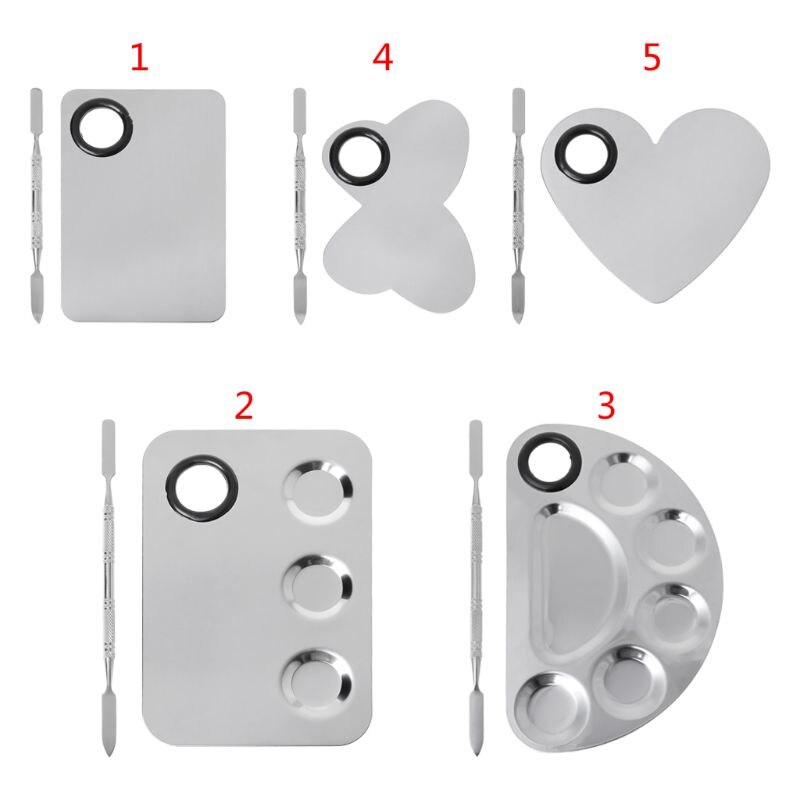 Stainless Steel Paint Palette Tray Mixing Rod Spatula Set For Nail Art Supply School Supplies Watercolor Oil Painting Makeup