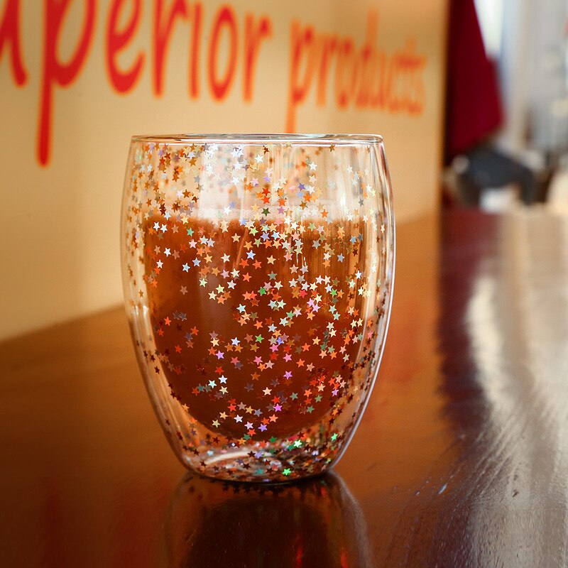 Bright Starry Sky Cup Double-layer Glass Home Water Cup Christmas Star Wish Milk Coffee Cup Bubble Tea Cup Drinkware Glass