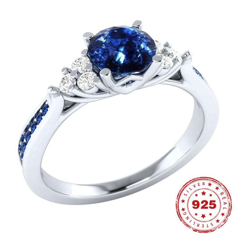 925 Sterling Zilveren Kleur Vrouwen Ingelegd Sapphire Zirkoon Ring Zilver Engagement Sieraden Anillos De Matrimo Sapphire Bizuteria