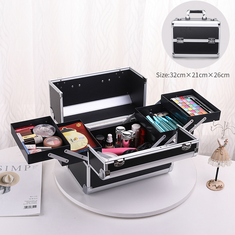 Makeup Case Cosmetic Organizer Case Extra Large 12 Inch 6 Trays Portable Makeup Organizer Case Make Up Carrying Box: black