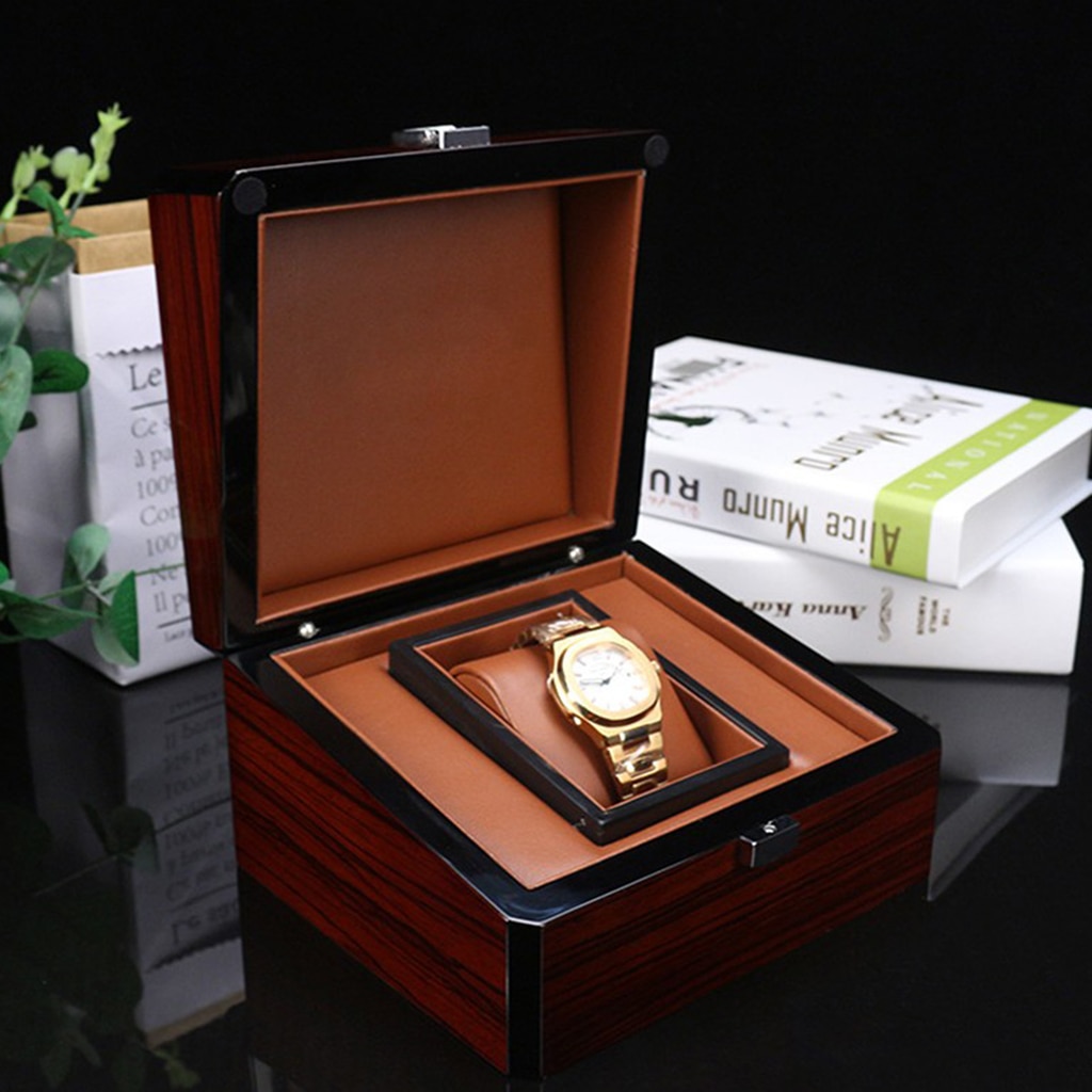 Premium Houten Horloge Doos Enkele Gird Houder Met Afneembare Kussen Showcase Sieraden Opbergdoos