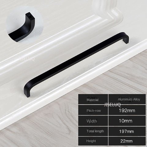 Moderne garderobehåndtak 64mm/96mm/128mm/160mm/192mm solide/hule aluminiumshåndtak kjøkkenmøbelhåndtak skuffhåndtak: Svart måke