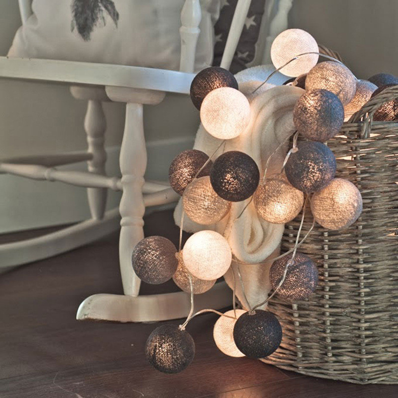 Guirnalda de luces LED de 20 bolas de algodón, decoración navideña para el hogar, dormitorio, luces Led de colores de 4cm, decoración para de boda y vacaciones
