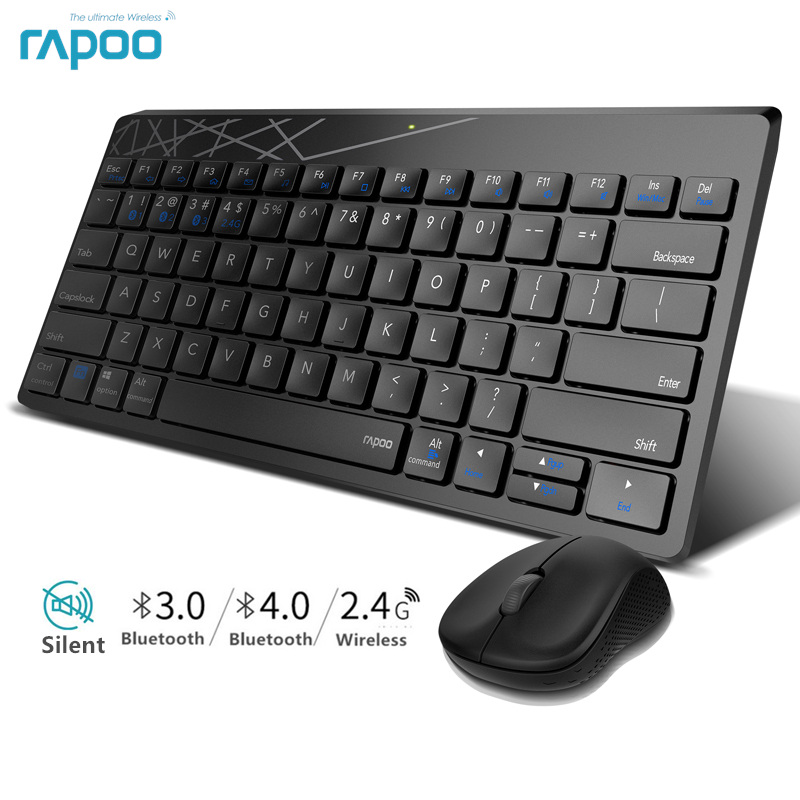 Rapoo Multi-mode Stille Draadloze Toetsenbord Muis Combo Schakelen Tussen Bluetooth En 2.4G Sluit 3 Apparaten Voor Computer/Telefoon/Mac