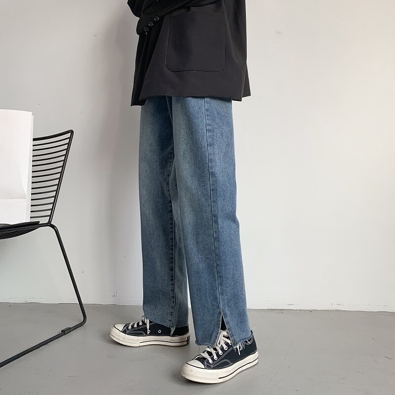 Baggy Jeans Men Side Slit BF Retro Plus Size 3XL Loose Mens Denim Trousers Straight All-match Spring Harajuku Trendy