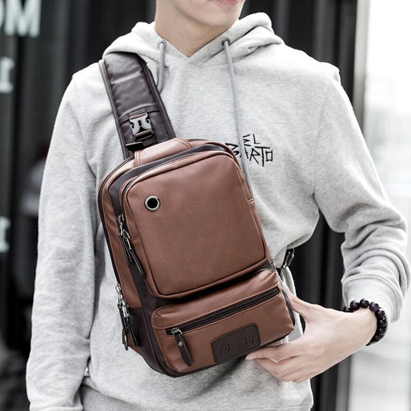 hommes sac à bandoulière Vintage hommes sac à bandoulière hommes poitrine sacs décontracté PU cuir hommes Messenger sac L51: Marron