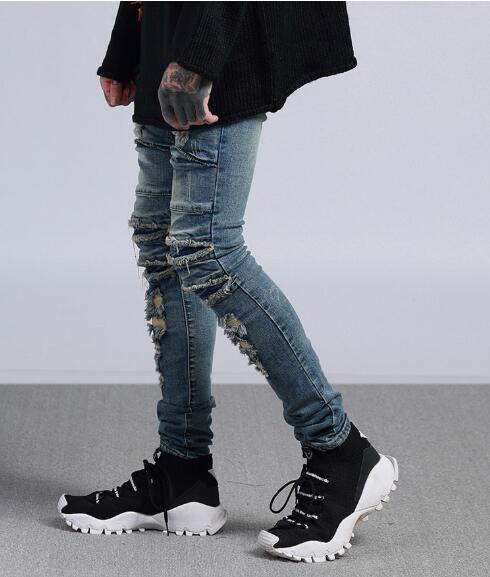 Męskie jeansy dla motocyklistów dżinsy plisowane motocyklowe rowerzysta spodnie dżinsowe męskie szczupły elastyczne żółte spodnie punk dżinsowa plus rozmiar 28 ~ 42