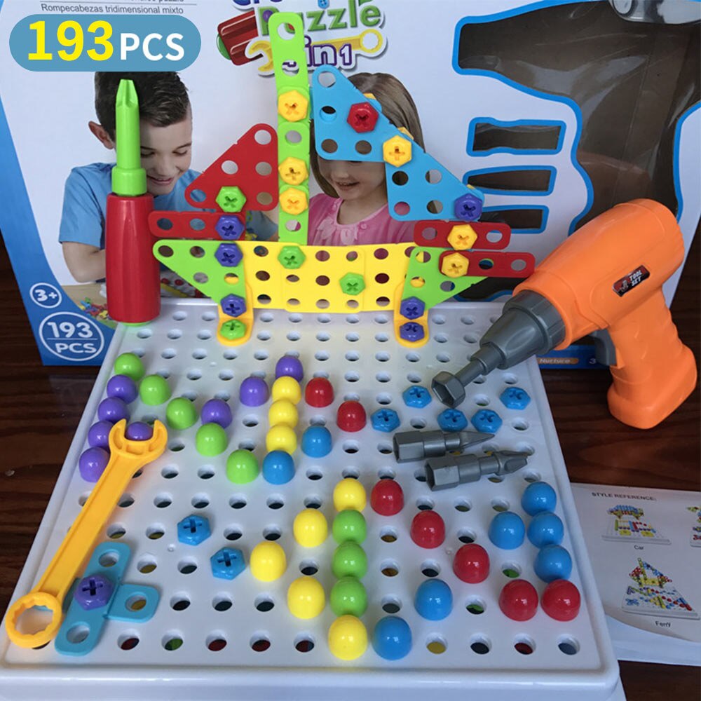 149/193 stk drenge legetøj børn elektrisk borepuslespil bor legetøj skruer samlet bygning spil pædagogisk spil: Wj3370b