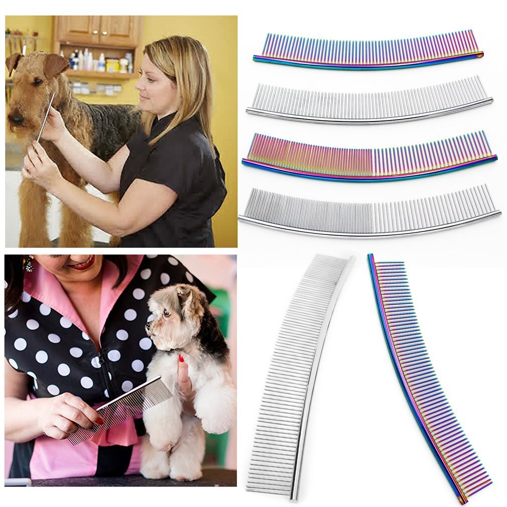 Moon Shaped Pet Grooming Comb Stainless Steel Beauty Removes Fleas Curved Row Dog Opening Durable Comb: Default Title