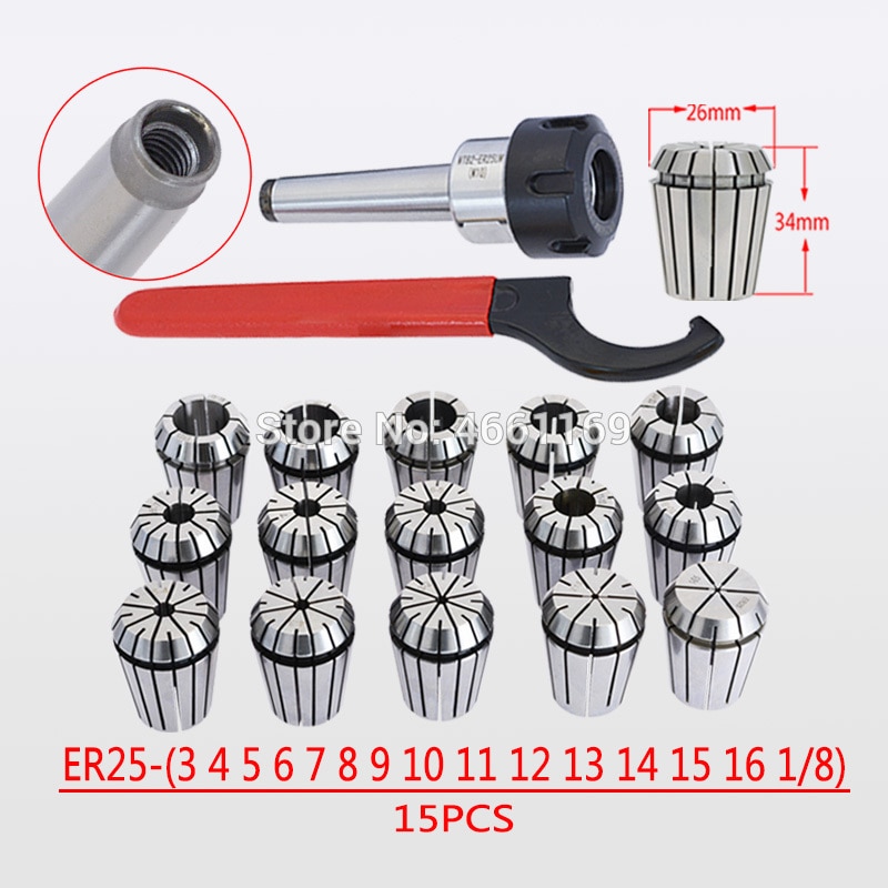 Mt2 er25 m10 mt3 er25 m12 morse taper haste ferramenta titular er25 mandril pinça 15 pçs chave collet 1 peças para fresadora cnc