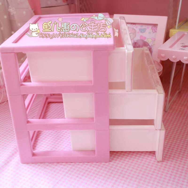 Dessin animé mignon petites étoiles jumelles ma mélodie trois couches tiroir boîte de rangement bacs créatifs filles bureau rose en plastique cosmétique