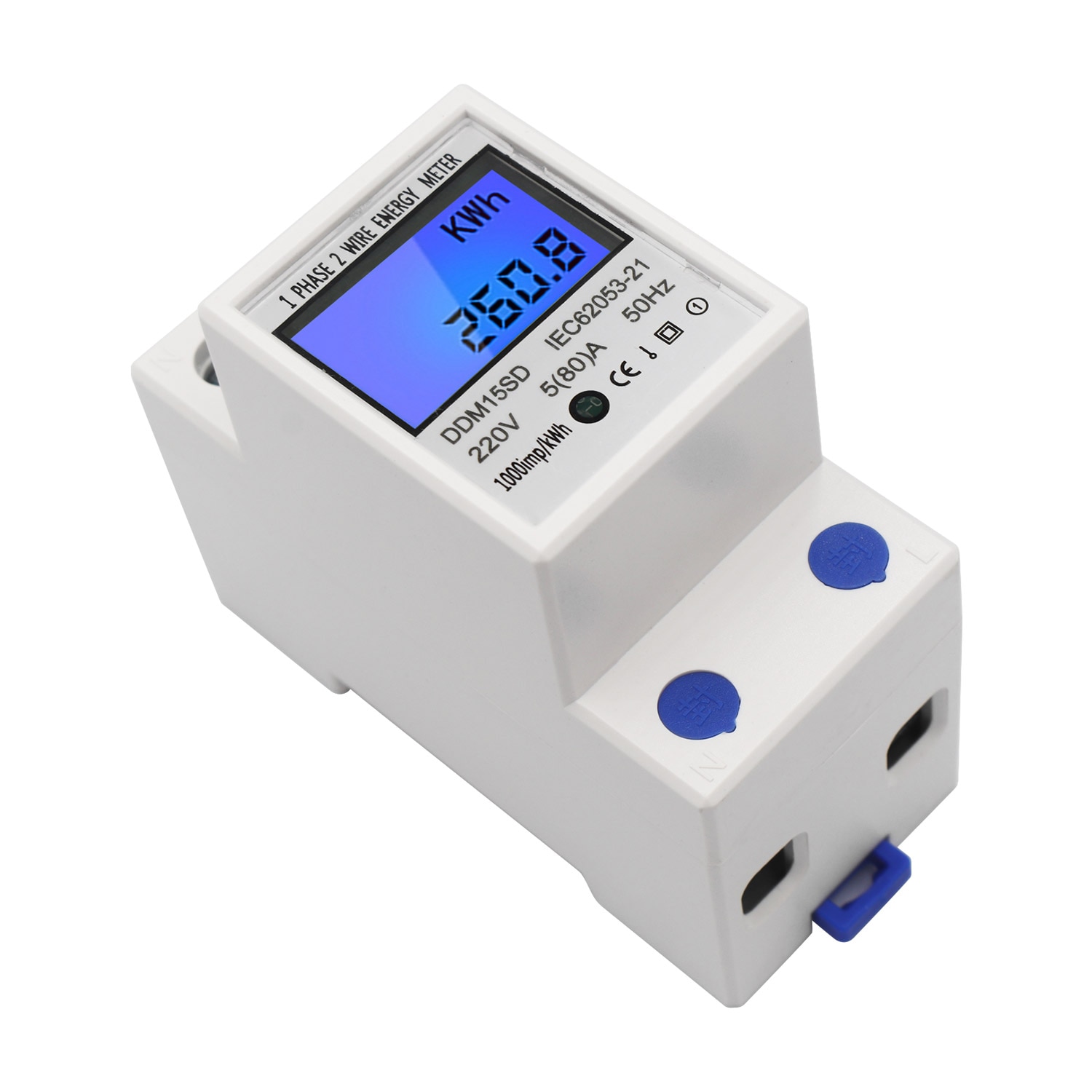 LCD Digital Energy Meter Single Phase DIN-Rail Electronic KWh Meter 5-80A 220V 50Hz Voltage Current Power Meter