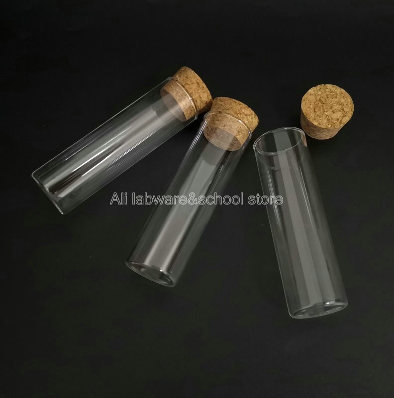 5 unidades/pacote 30x100 milímetros Limpar Tubos de Laboratório Tubo de Ensaio de Vidro Com Rolhas de Cortiça Fundo Plano Material de Laboratório