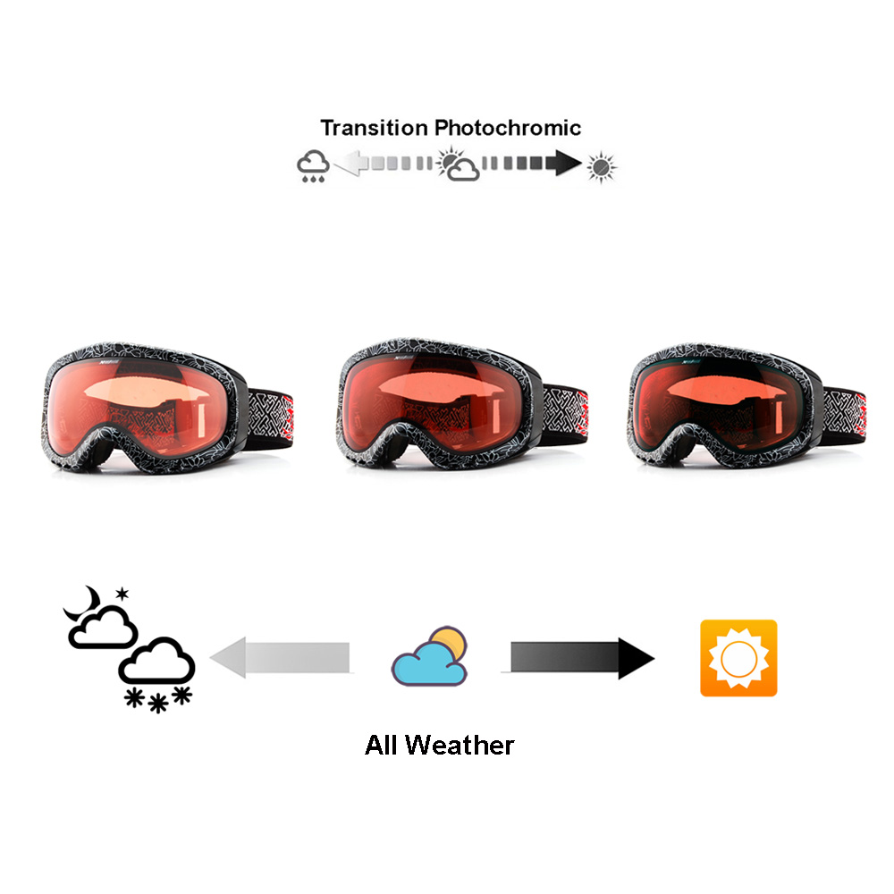Transition Lens Photochromic Ski Snowboard Snow Goggles Anti-fog UV Protection All Weather Night Vision Sunny Day Men Women