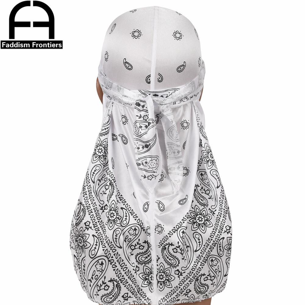 Men Silk Durag Paisley Printing Silky Durags Bandanas for Men Long Straps Headwear Head Scarf Wave Cap Headwrap Durags: WHITE