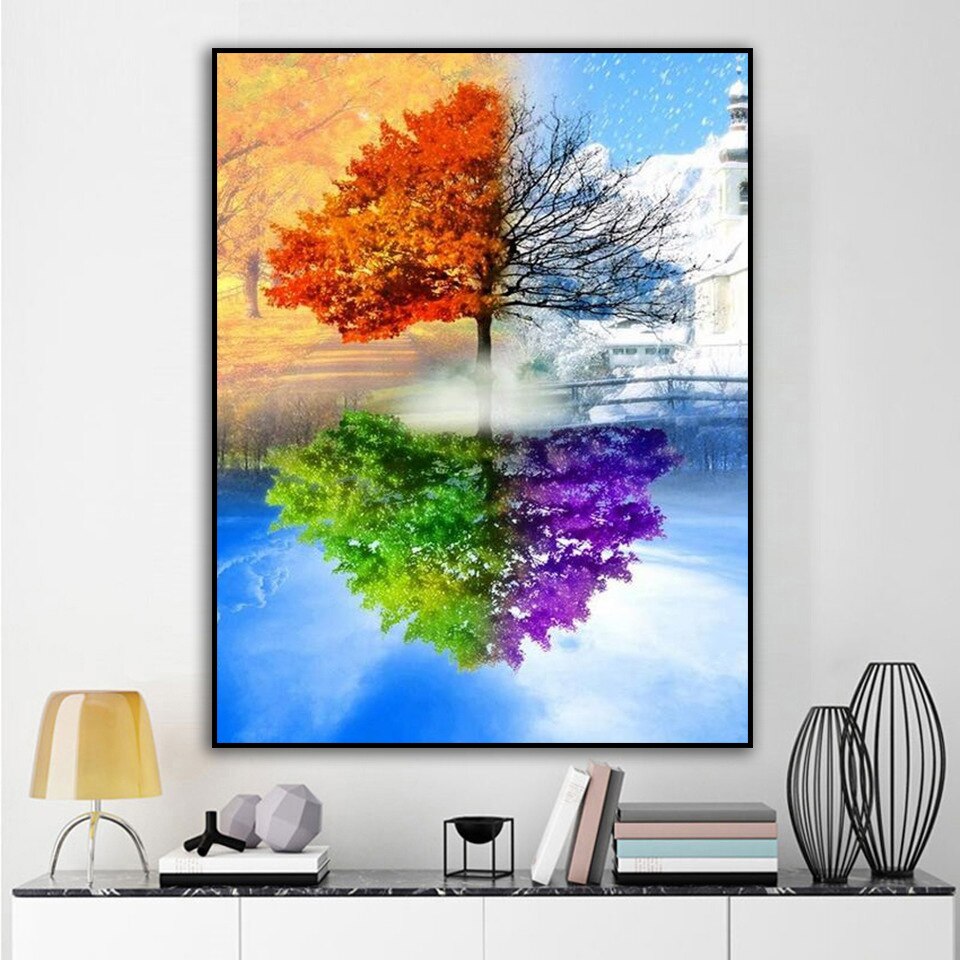 5D DIY diament rękojeść wiosna lato jesień zima sezonowe drzewo kwiatowe kształt specjalny kształt diamentowe malowanie kryształ górski: fjz3315