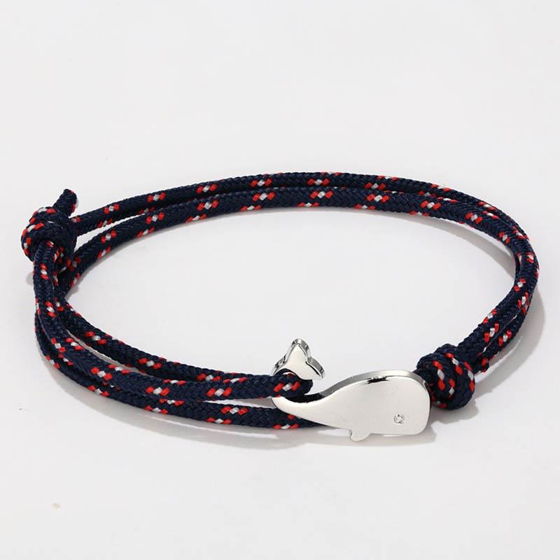 Bracelet ancre Style marin pour hommes et femmes, 1 pièce, corde de Parachute de Camping, queue de baleine, crochets métalliques: Navy Red
