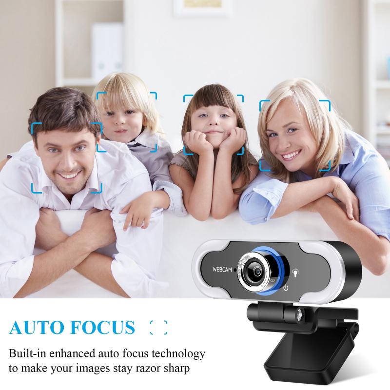 HD 1080P Webcam With Microphone PC Laptop Desktop USB Webcams With LED Light For Computer With LED Touch Function