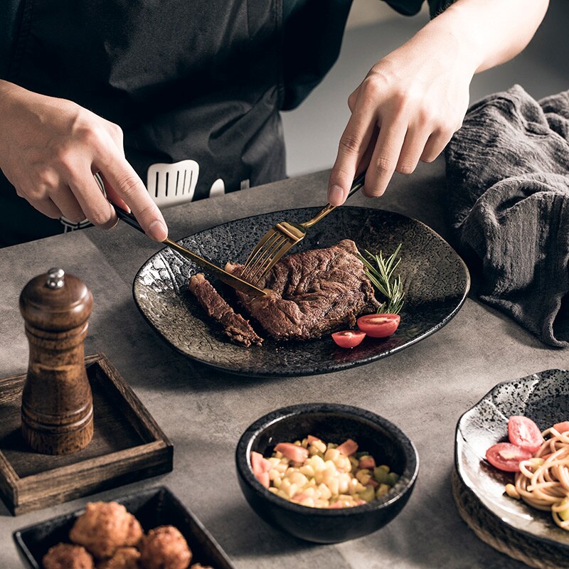 Japanese Style Plate Set Microwaveable Dinner Salad Ceramic Restaurant Plate Aesthetic Food Pratos De Jantar Tableware GTJ50