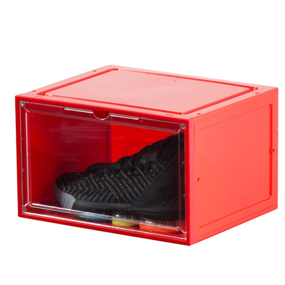 Transparent Plastic Shoe Box with LED Light Sound Control Voice-activated Light Shoe Storage Box Sneakers Organizer Supplies: Red Color