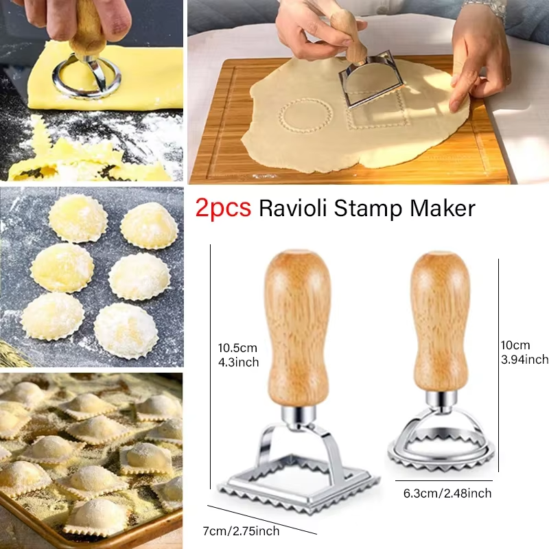 Mattarello per ravioli in legno Stendino per pasta pieghevole Stampo per ravioli Timbri per pasta Ruota a rulli Affettatrice per Pizza per strumenti per la produzione di pasta: Avorio