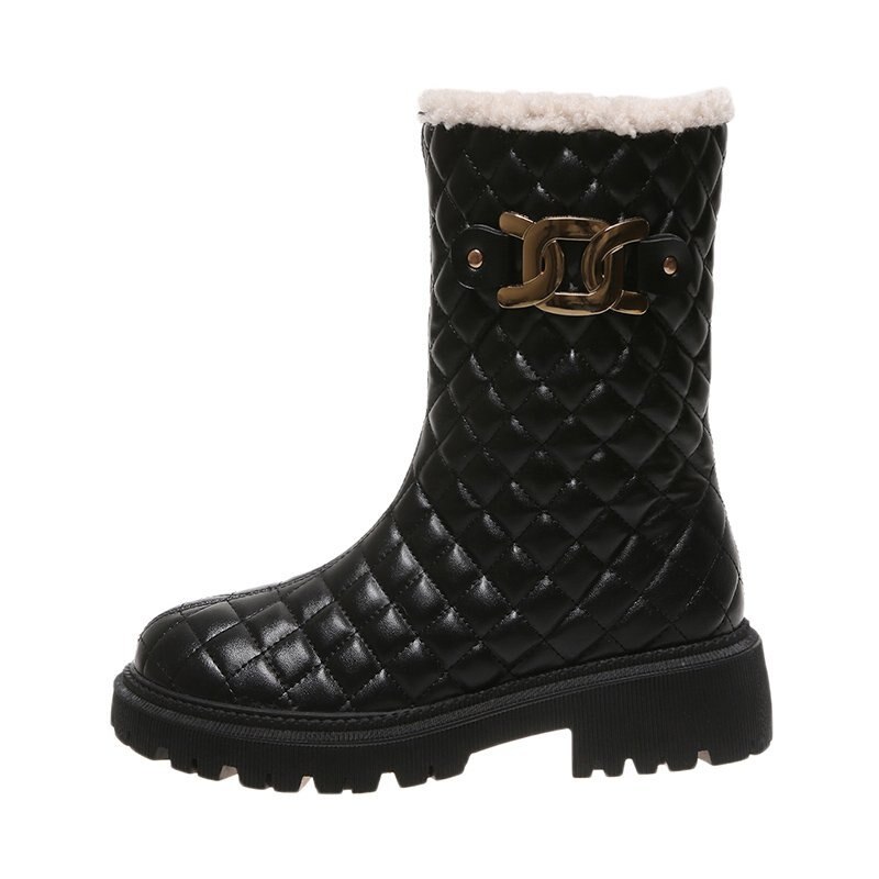 Winter Vrouwen Martin Laarzen Antislip Plus Fluwelen Dikke Warme Katoenen Schoenen Snowboots Wilde Dikke Zool Chelsea korte Laarzen: Black / 35