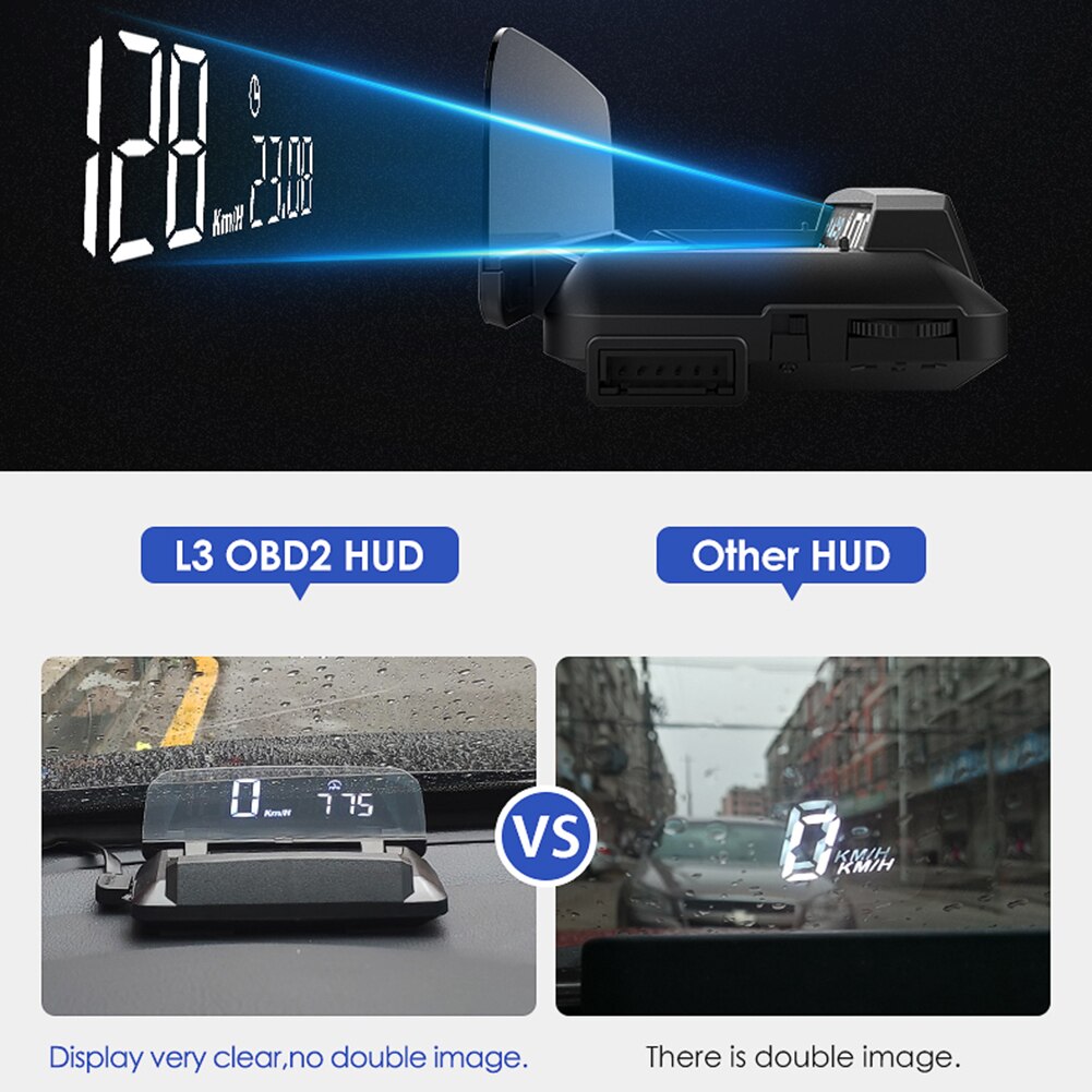 VODOOL L3 coche HUD Head Up Display OBD II velocímetro de KMH MPH velocidad proyector Temperatura de aceite de presión