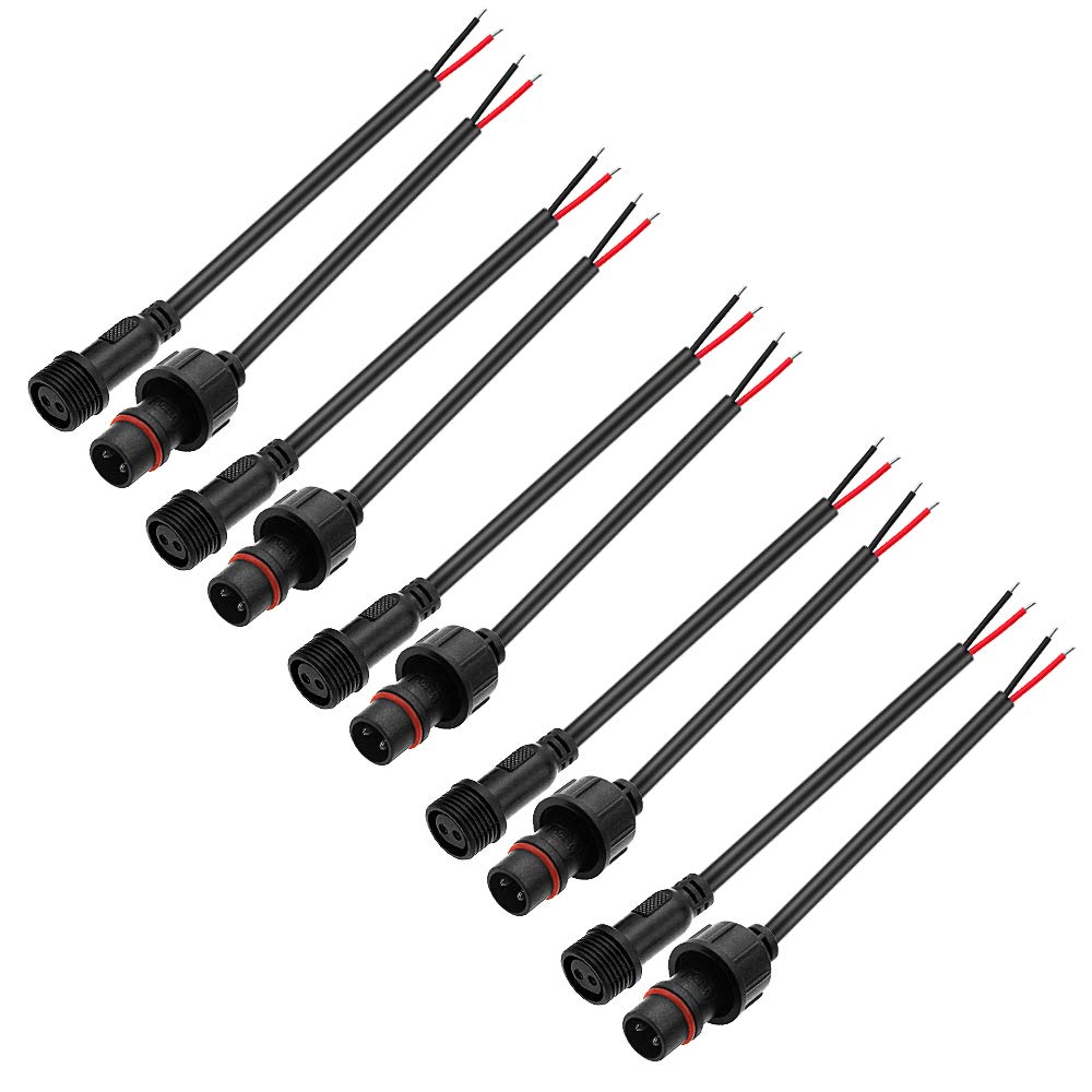 Conector LED impermeable de 2 pines, conector macho y hembra de 2 núcleos, IP65 con Cable de 20cm, 18AWG, 2x 0.75mm, tuerca de 21mm para LED JK1567, 5 pares