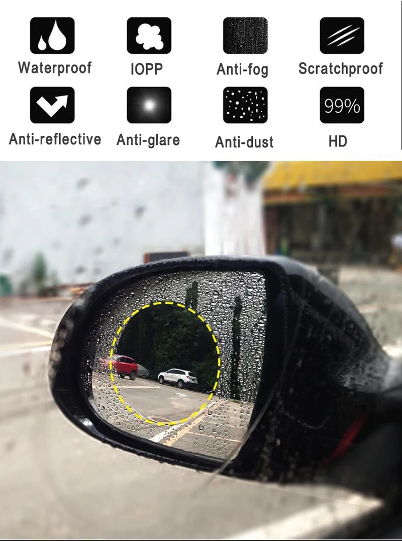 2X Film Anti-pluie pour rétroviseur de voiture, Film étanche pour vitres de verre, autocollant Anti-buée et Anti-reflet, accessoires automobiles