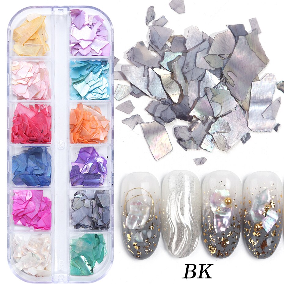 Nagel Steen 3D Nail Art Decoratie Set Glitter Gradiënt Mica Marmer Charms Shimmer Abalone Shell Flake Jewelrys Voor Manicure Jiym: BK