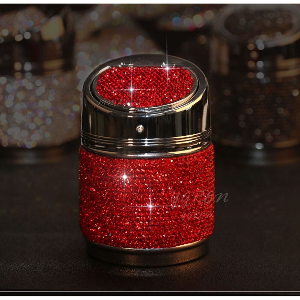 Cenicero de lujo de 6 colores para coche, color rosa, blanco, dorado brillante, con cubierta para coche, gran para mujeres y niñas: Rojo