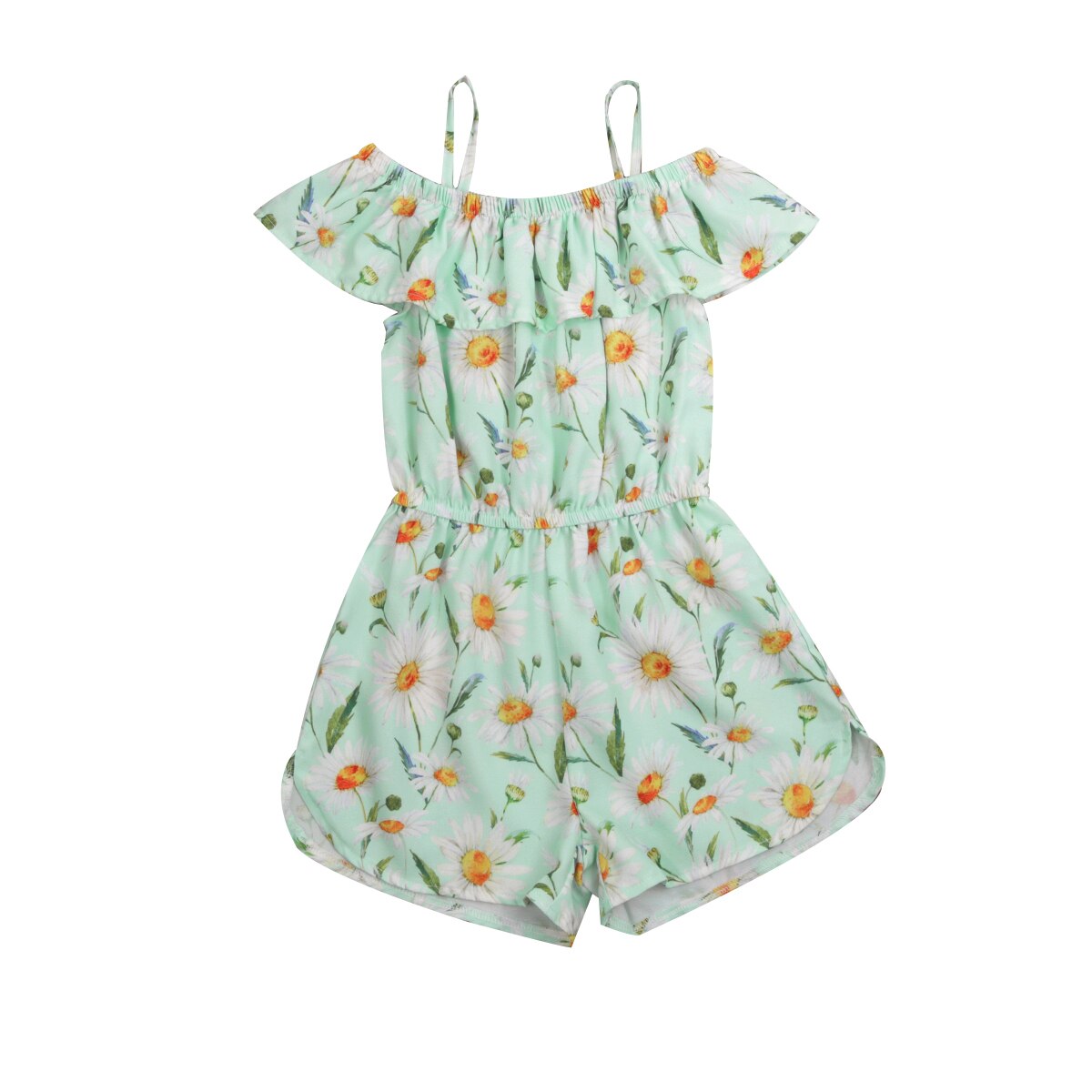 Småbørn børn frisk hofteholder jumpsuit piges blomstermønster i ét stykke korte bukser: Grøn / 4t