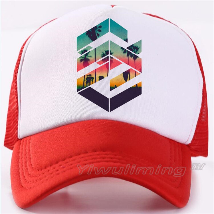 Newsummer trucker kepsar geometrisk solnedgång strand cool sommar svart vuxen cool baseball mesh nät trucker kepsar hatt för män justerbar: 8