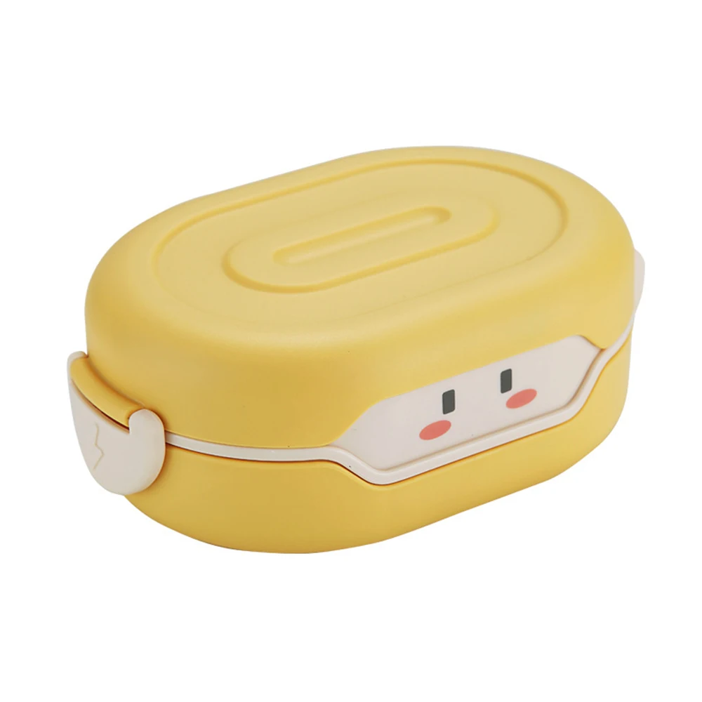 Cartoon 3 Partition Plastic Kids Lunch Box Leak-Proof Children Bento Box Student Food Container Microwave Kawaii Lunchbox: Yellow
