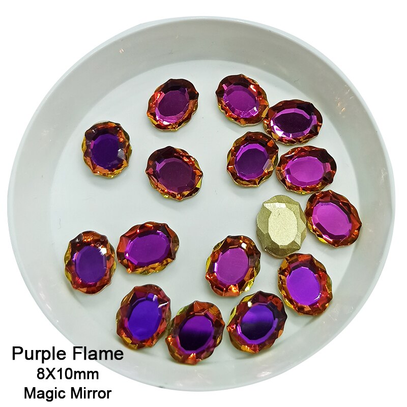 8x10mm Magic Mirror Nail Art Rhinestone Double Plane Crystal K9 Glass 3D Fingernail DIY Decoration Accessories: Purple Flame 100pcs