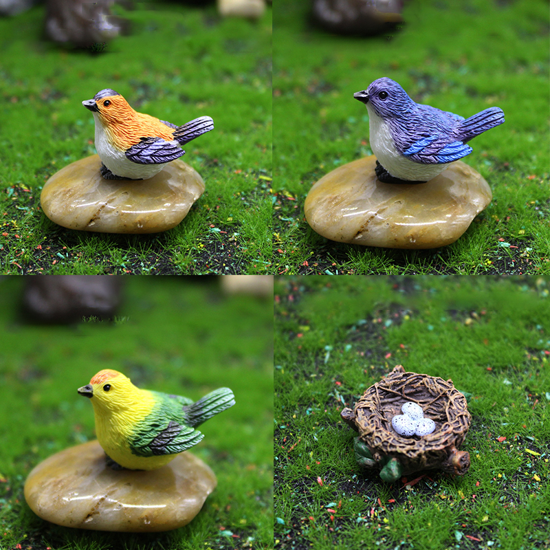 Birdie Beeldjes Tuinieren Ornamenten 4 stks/set Vogelnest Vogel Eieren Landschap Mini Bonsai Simulatie Model Poppenhuis Decor