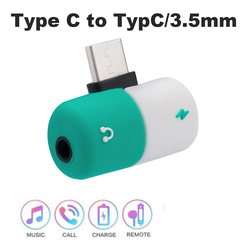 2 In 1 Type C USB-C Tot 3.5 Mm Splitter Aux Oortelefoon Adapter Oplader Audio Jack Converter Audio Lading Voor mobiele Telefoon TXTB1