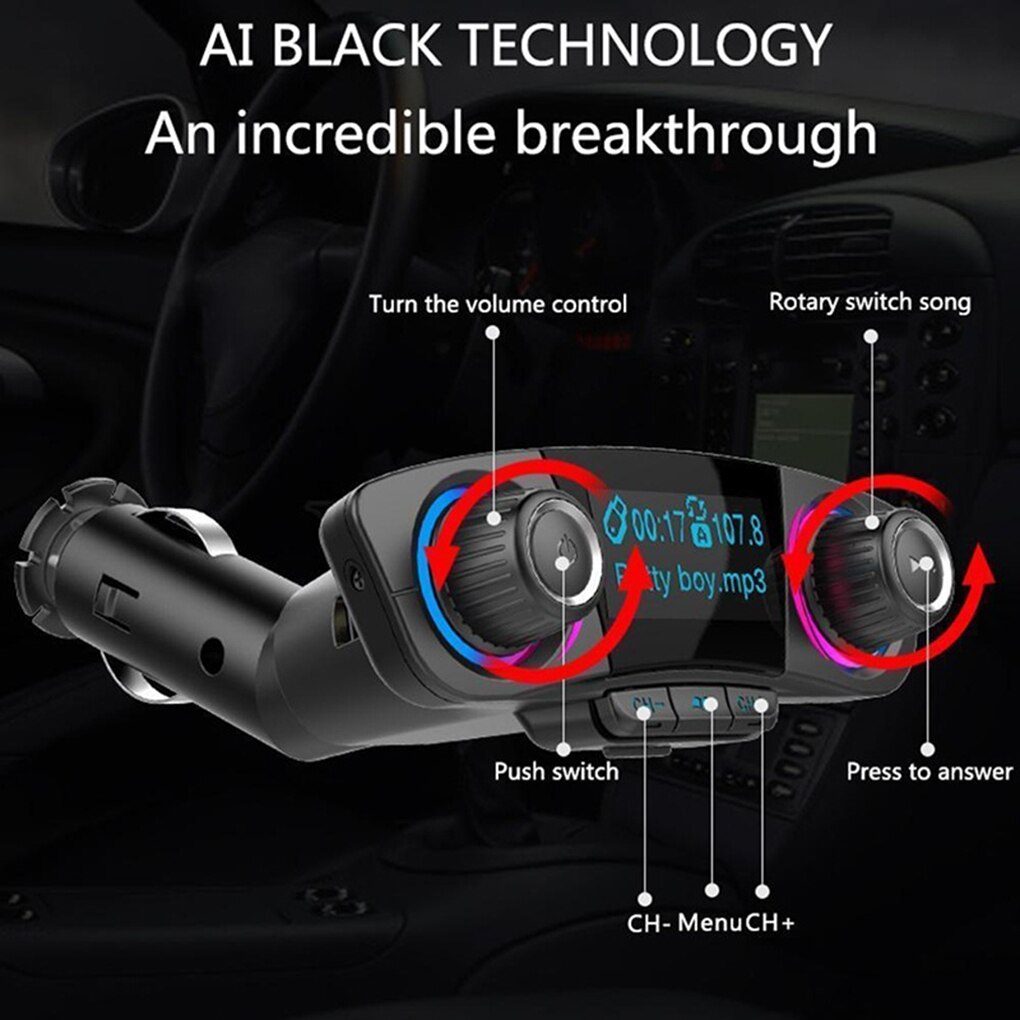Car 1.3 Inches LCD Screen MP3 Player Bluetooth Handsfree Speaker 2 USB Port Charger EQ Control