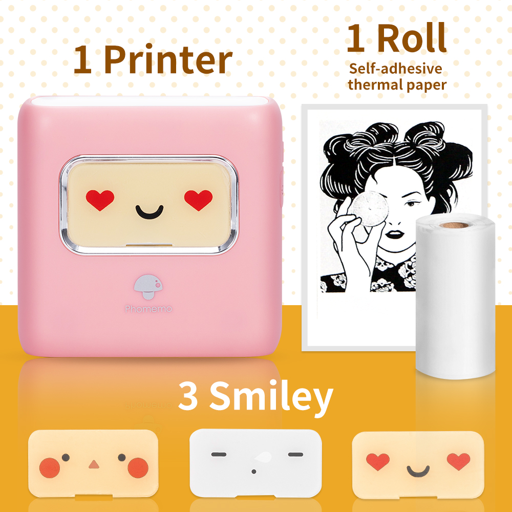 Phomemo M02E Pocket Thermal Picture Mini Printer Clear Printing Label Sticker Maker Wireless Photo Printing for Christmas: Pink M02E