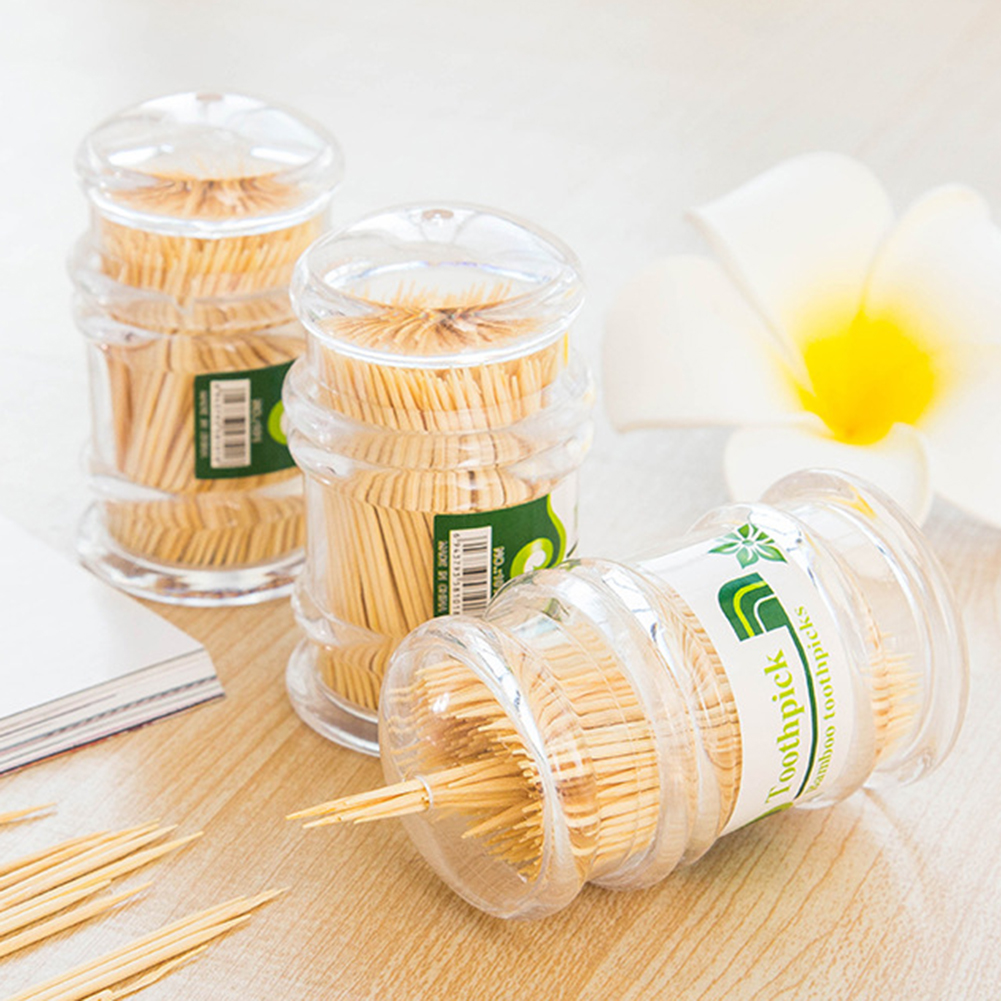 1 Box Draagbare Tandenstoker Houder met 250 stuks Bamboe Wegwerp Tandenstoker Houten Bamboe Tooth Pick Care