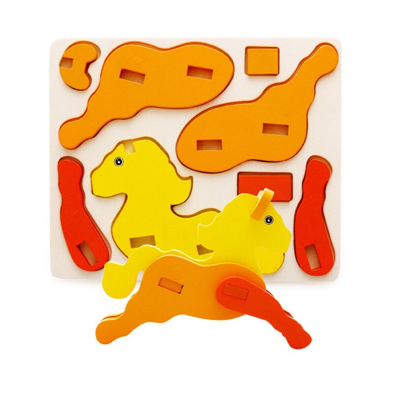 Giocattoli per bambini Puzzle 3D in legno cartone animato modello animale blocchi per bambini giocattoli educativi precoci per giochi per bambini: Pony