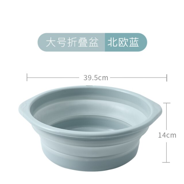 Household portable folding washbasin camping travel tourism outdoor folding basin bathroom wash basin: Blue-39.5cm-17-L