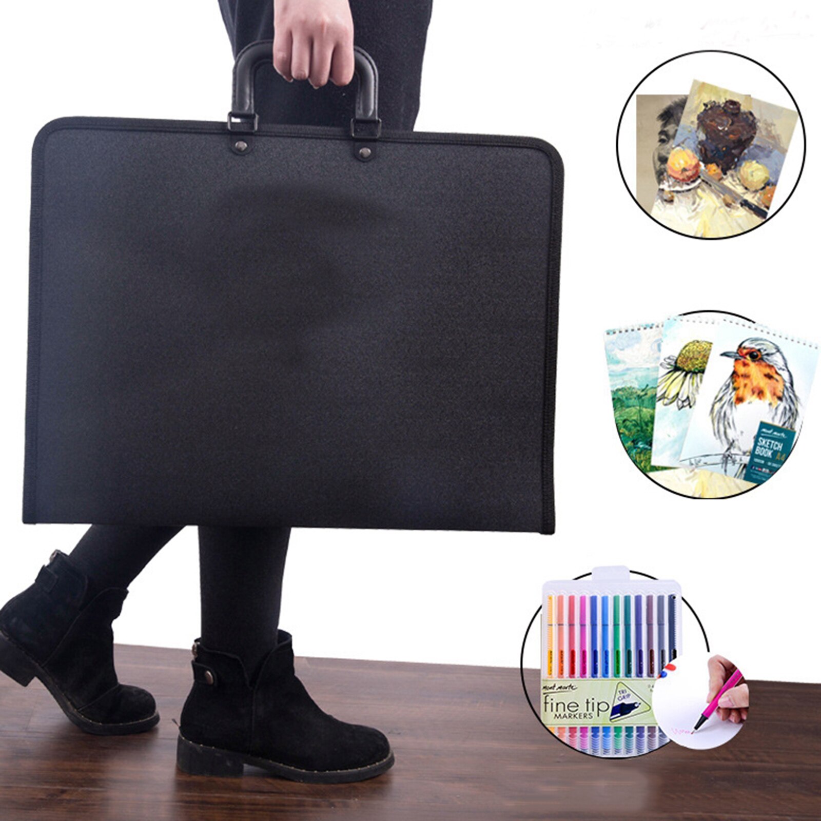 A3 Waterproof Black Portfolio Case Artwork Painting Folder Bag